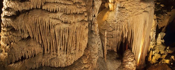 Cosmic Caverns in Arkansas has limestone formations much like those pictured here